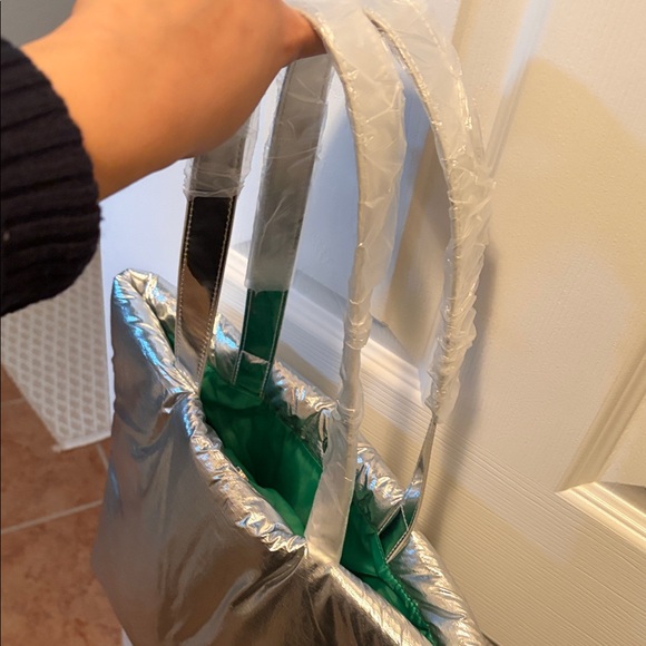 Silver Tote Bag with Green Accent - Picture 3 of 3